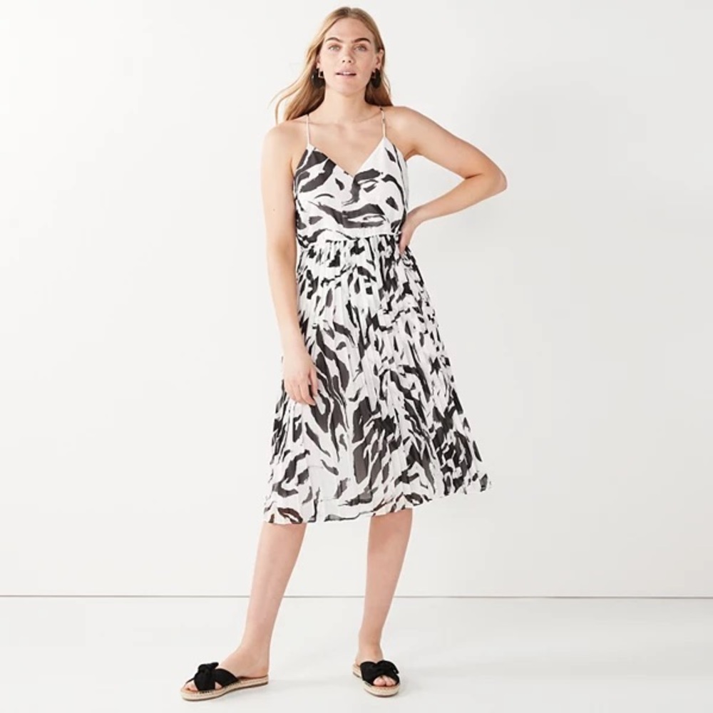 Nine West Zebra Print Pleated Faux-Wrap strappy Dress size small S NWOT lined